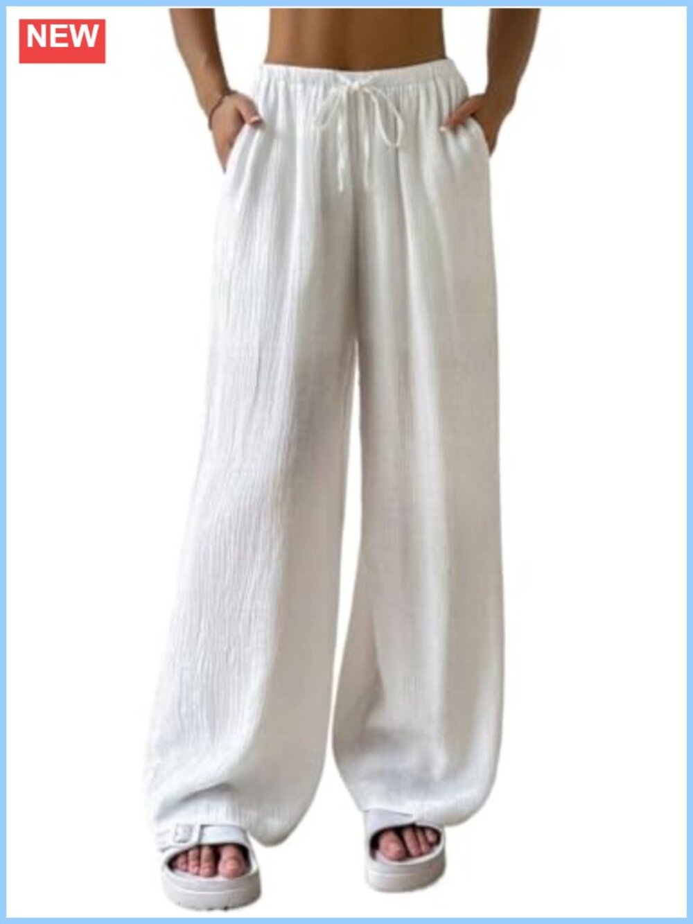 Women's High Waisted Wide Leg Linen Palazzo Pants Drawstring Elastic Waist